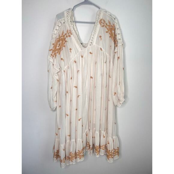 Free People Lavender Fields Long Sleeve A-Line Midi Dress Cream Women's Size L - Picture 4 of 13